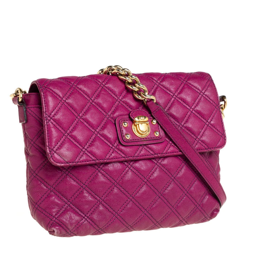 Marc Jacobs Dark Magenta Quilted Leather Single Shoulder Bag For Women 3 Marc Jacobs Dark Magenta Quilted Leather Single Shoulder Bag For Women - Image 3