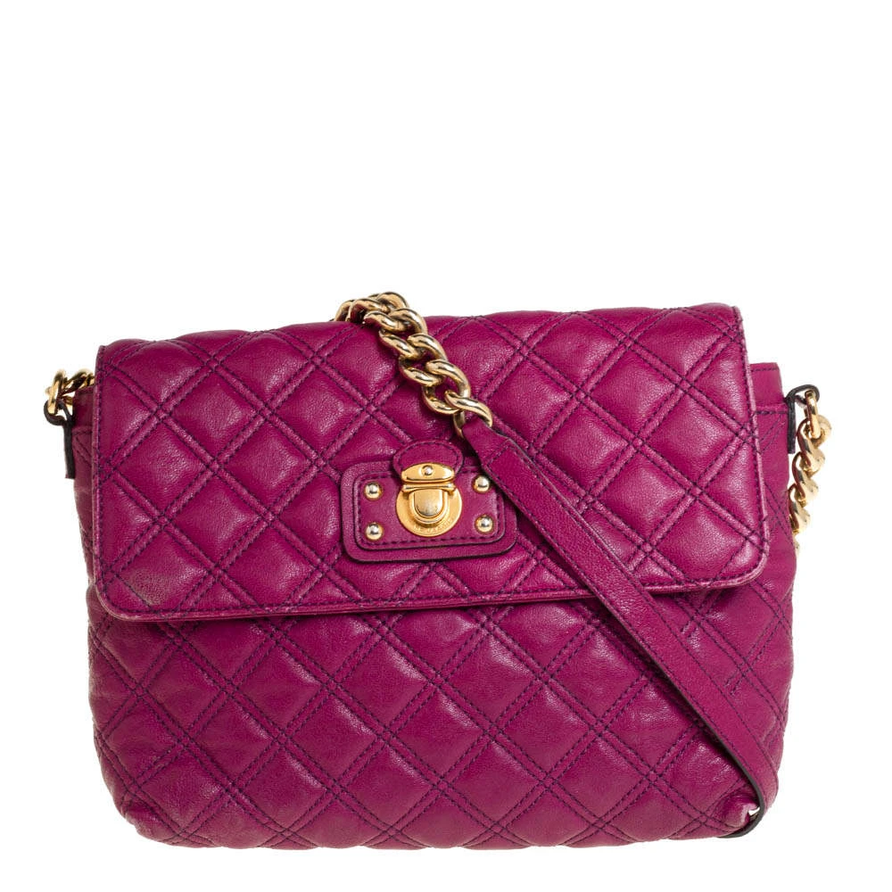 Marc Jacobs Dark Magenta Quilted Leather Single Shoulder Bag For Women 1 Marc Jacobs Dark Magenta Quilted Leather Single Shoulder Bag For Women