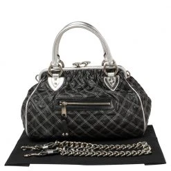 Marc Jacobs Black/Silver Quilted Leather Stam Satchel For Women -Cheap Marc Jacobs Store luxury women marc jacobs used handbags p422326 006