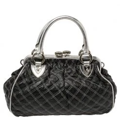 Marc Jacobs Black/Silver Quilted Leather Stam Satchel For Women -Cheap Marc Jacobs Store luxury women marc jacobs used handbags p422326 007