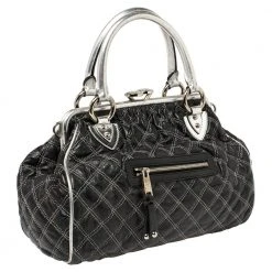 Marc Jacobs Black/Silver Quilted Leather Stam Satchel For Women -Cheap Marc Jacobs Store luxury women marc jacobs used handbags p422326 009