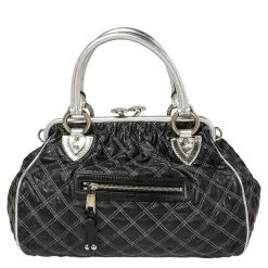Marc Jacobs Black/Silver Quilted Leather Stam Satchel For Women