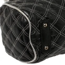 Marc Jacobs Black/Silver Quilted Leather Stam Satchel For Women -Cheap Marc Jacobs Store luxury women marc jacobs used handbags p422326 012