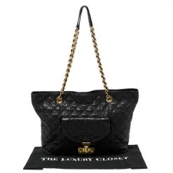 Marc Jacobs Black Leather Quilted Chain Tote For Women -Cheap Marc Jacobs Store luxury women marc jacobs used handbags p423161 005