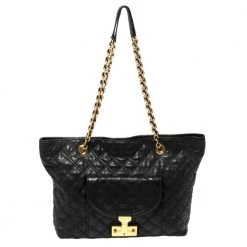 Marc Jacobs Black Leather Quilted Chain Tote For Women