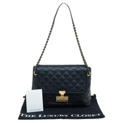 Marc Jacobs Black Quilted Leather XL Baroque Single Shoulder Bag For Women -Cheap Marc Jacobs Store luxury women marc jacobs used handbags p43397 016