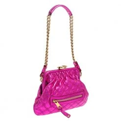 Marc Jacobs Metallic Fuchsia Quilted Leather Little Stam Shoulder Bag For Women -Cheap Marc Jacobs Store luxury women marc jacobs used handbags p447128 003