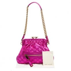Marc Jacobs Metallic Fuchsia Quilted Leather Little Stam Shoulder Bag For Women -Cheap Marc Jacobs Store luxury women marc jacobs used handbags p447128 004