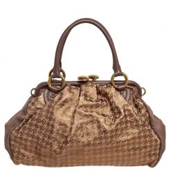 Marc Jacobs Brown/Gold Houndstooth Print Leather And Calfhair Stam Satchel For Women