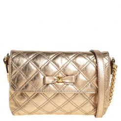 Marc Jacobs Metallic Gold Quilted Leather Bow Shoulder Bag For Women