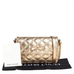 Marc Jacobs Metallic Gold Quilted Leather Bow Shoulder Bag For Women -Cheap Marc Jacobs Store luxury women marc jacobs used handbags p452701 009