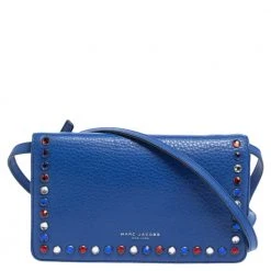 Marc Jacobs Blue Leather Jewel Embellished Wallet On Strap For Women