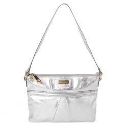Marc Jacobs Metallic Silver Leather Flat Zip Clutch For Women
