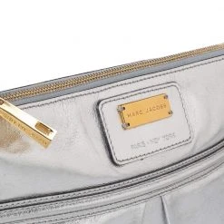 Marc Jacobs Metallic Silver Leather Flat Zip Clutch For Women -Cheap Marc Jacobs Store luxury women marc jacobs used handbags p466646 007