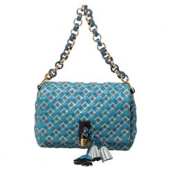 Marc Jacobs Blue Printed Leather Flap Padlock Shoulder Bag For Women