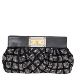 Marc Jacobs Black Suede And Leather Embellished Clutch For Women