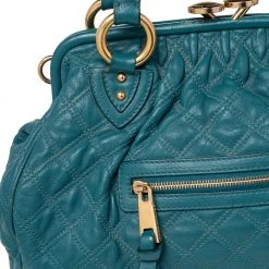 Marc Jacobs Teal Blue Quilted Leather Stam Satchel For Women -Cheap Marc Jacobs Store luxury women marc jacobs used handbags p472670 004