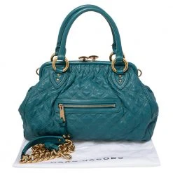 Marc Jacobs Teal Blue Quilted Leather Stam Satchel For Women -Cheap Marc Jacobs Store luxury women marc jacobs used handbags p472670 006