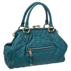 Marc Jacobs Teal Blue Quilted Leather Stam Satchel For Women -Cheap Marc Jacobs Store luxury women marc jacobs used handbags p472670 007