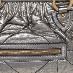 Marc Jacobs Metallic Grey Quilted Leather Stam Satchel For Women -Cheap Marc Jacobs Store luxury women marc jacobs used handbags p475203 002