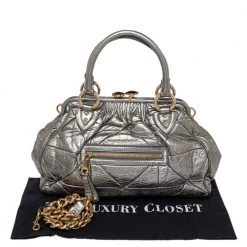 Marc Jacobs Metallic Grey Quilted Leather Stam Satchel For Women -Cheap Marc Jacobs Store luxury women marc jacobs used handbags p475203 005
