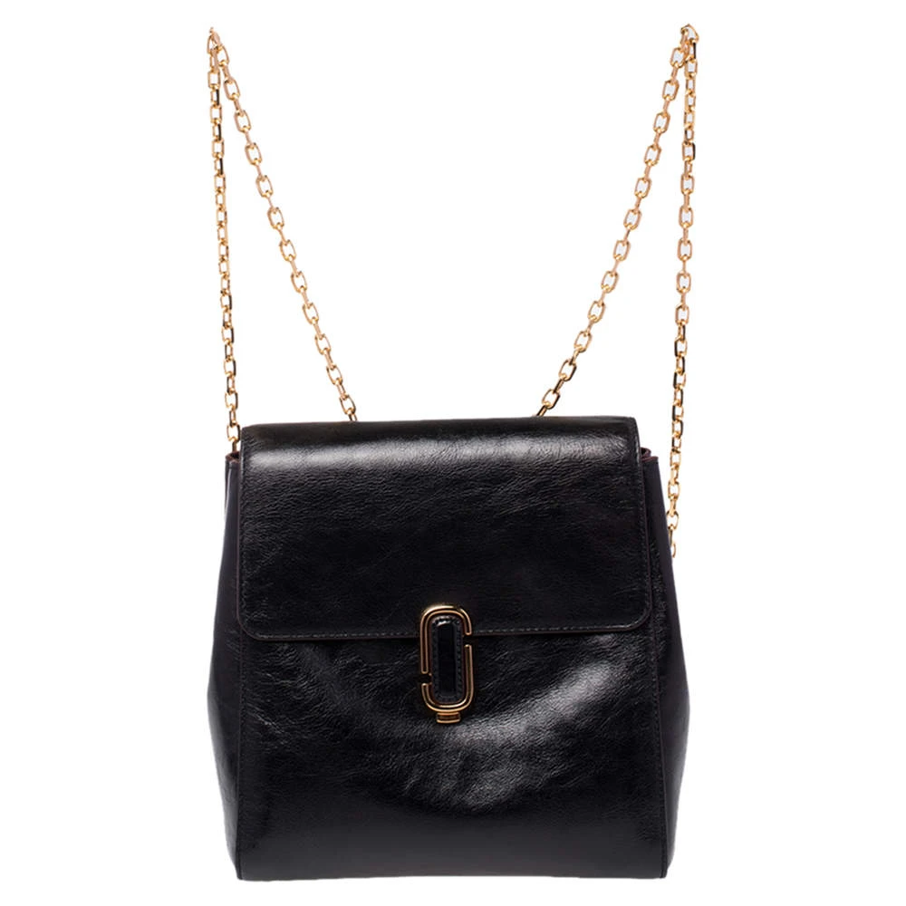 Marc Jacobs Black Patent Leather Chain Strap Backpack For Women 1 Marc Jacobs Black Patent Leather Chain Strap Backpack For Women