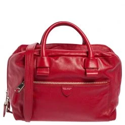 Marc Jacobs Red Leather Front Pocket Bowler Bag For Women