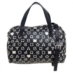 Marc Jacobs Black/White Dreamy Logo Coated Canvas And Leather Eazy Taryn Boston Bag For Women