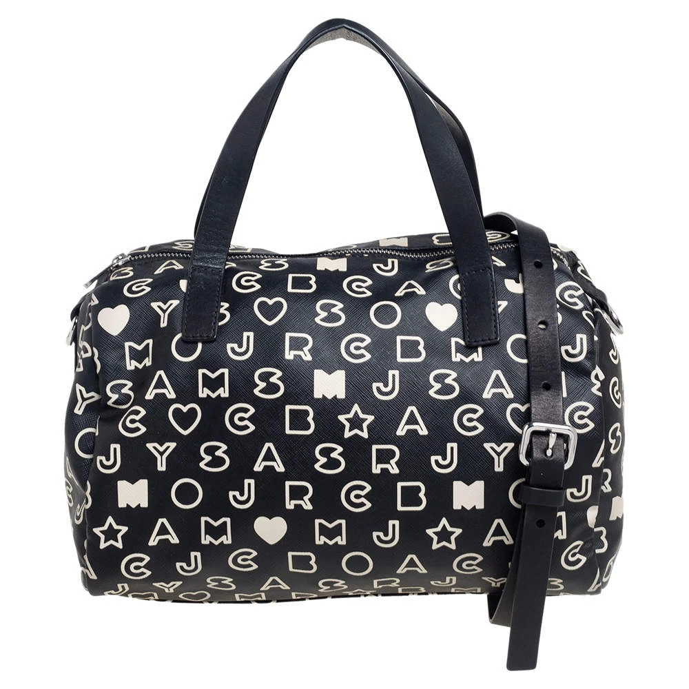 Marc Jacobs Black/White Dreamy Logo Coated Canvas And Leather Eazy Taryn Boston Bag For Women 1 Marc Jacobs Black/White Dreamy Logo Coated Canvas And Leather Eazy Taryn Boston Bag For Women