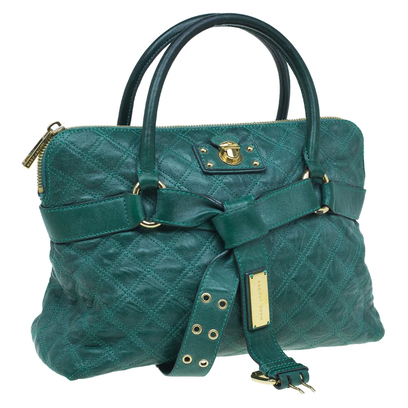 Marc Jacobs Green Quilted Leather Bruna Belted Tote For Women 3 Marc Jacobs Green Quilted Leather Bruna Belted Tote For Women - Image 3