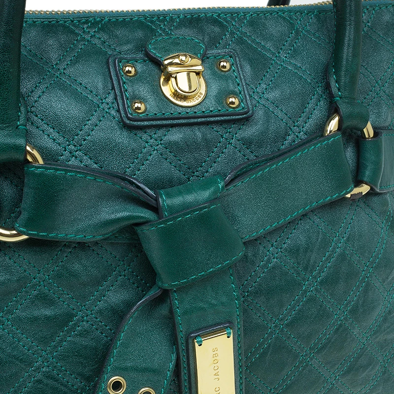 Marc Jacobs Green Quilted Leather Bruna Belted Tote For Women 8 Marc Jacobs Green Quilted Leather Bruna Belted Tote For Women - Image 8