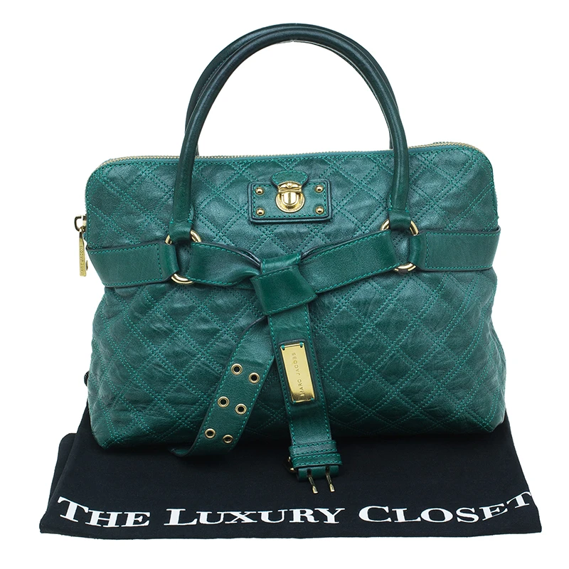 Marc Jacobs Green Quilted Leather Bruna Belted Tote For Women 18 Marc Jacobs Green Quilted Leather Bruna Belted Tote For Women - Image 18