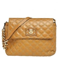Marc Jacobs Brown Quilted Leather Flap Padlock Shoulder Bag For Women