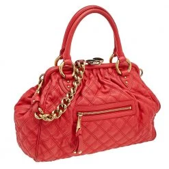 Marc Jacobs Bright Orange Quilted Leather Stam Satchel For Women -Cheap Marc Jacobs Store luxury women marc jacobs used handbags p556201 004