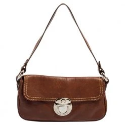 Marc Jacobs Brown Leather Pushlock Baguette Bag For Women