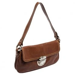 Marc Jacobs Brown Leather Pushlock Baguette Bag For Women -Cheap Marc Jacobs Store luxury women marc jacobs used handbags p560576 005