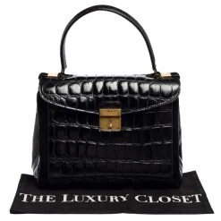 Marc Jacobs Black Croc Embossed Leather Metropolitan Top Handle Bag For Women -Cheap Marc Jacobs Store luxury women marc jacobs used handbags p572068 006