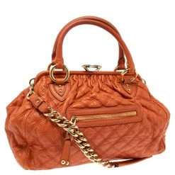 Marc Jacobs Orange Quilted Leather Stam Satchel For Women -Cheap Marc Jacobs Store luxury women marc jacobs used handbags p577242 014