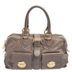 Marc Jacobs Dark Beige Glossy Leather Venetia Satchel For Women