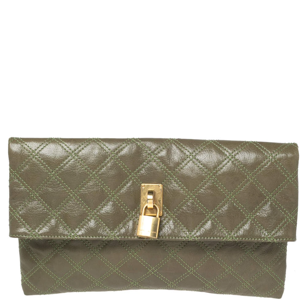 Marc Jacobs Olive Green Quilted Leather Eugenie Clutch For Women 1 Marc Jacobs Olive Green Quilted Leather Eugenie Clutch For Women