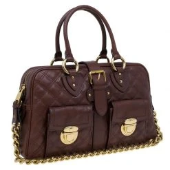 Marc Jacobs Burgundy Quilted Leather Venetia Satchel For Women -Cheap Marc Jacobs Store luxury women marc jacobs used handbags p60454 0003