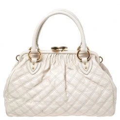 Marc Jacobs Ivory Quilted Leather Stam Satchel For Women -Cheap Marc Jacobs Store luxury women marc jacobs used handbags p606865 010