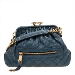 Marc Jacobs Metallic Blue Quilted Leather Little Stam Shoulder Bag For Women