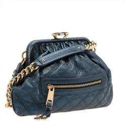 Marc Jacobs Metallic Blue Quilted Leather Little Stam Shoulder Bag For Women -Cheap Marc Jacobs Store luxury women marc jacobs used handbags p608896 005