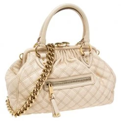 Marc Jacobs Off White Quilted Leather Stam Satchel For Women -Cheap Marc Jacobs Store luxury women marc jacobs used handbags p613416 008
