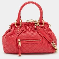 Marc Jacobs Red Quilted Leather Stam Satchel For Women