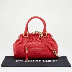 Marc Jacobs Red Quilted Leather Stam Satchel For Women -Cheap Marc Jacobs Store luxury women marc jacobs used handbags p619470 1650518666 007