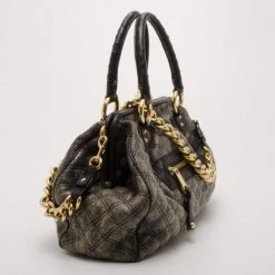 Marc Jacobs Dark Grey Quilted Stam With Ostrich Trim For Women -Cheap Marc Jacobs Store luxury women marc jacobs used handbags p62832 0003