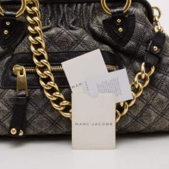 Marc Jacobs Dark Grey Quilted Stam With Ostrich Trim For Women -Cheap Marc Jacobs Store luxury women marc jacobs used handbags p62832 0010