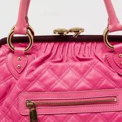 Marc Jacobs Pink Quilted Leather Stam Satchel For Women -Cheap Marc Jacobs Store luxury women marc jacobs used handbags p629623 008